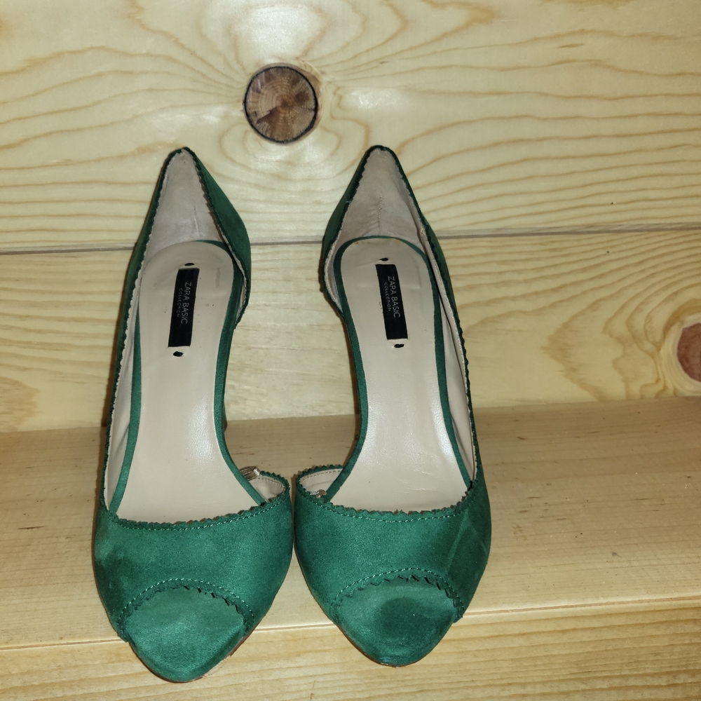 Zara Basic Collection Green Peep-Toe Women's Shoes